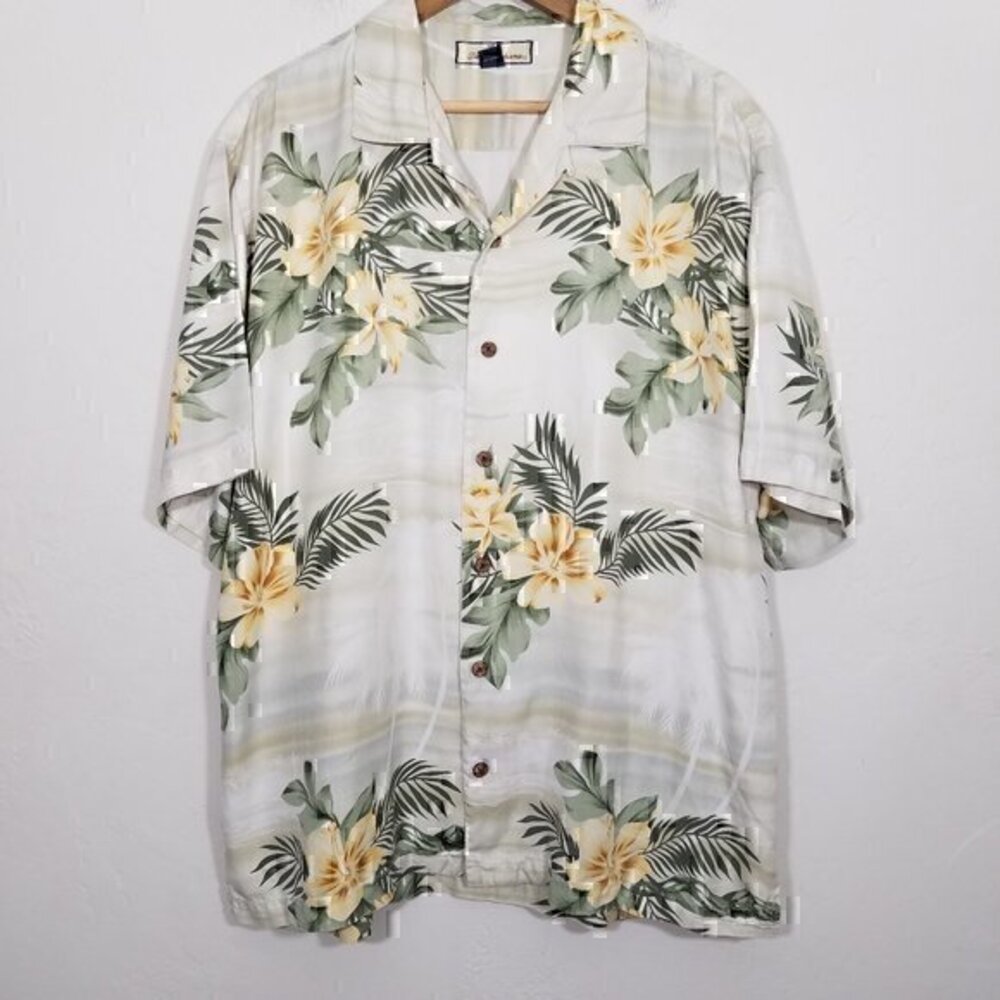 Tommy Bahama Silk Floral Short Sleeve Button Down Shirts Size L